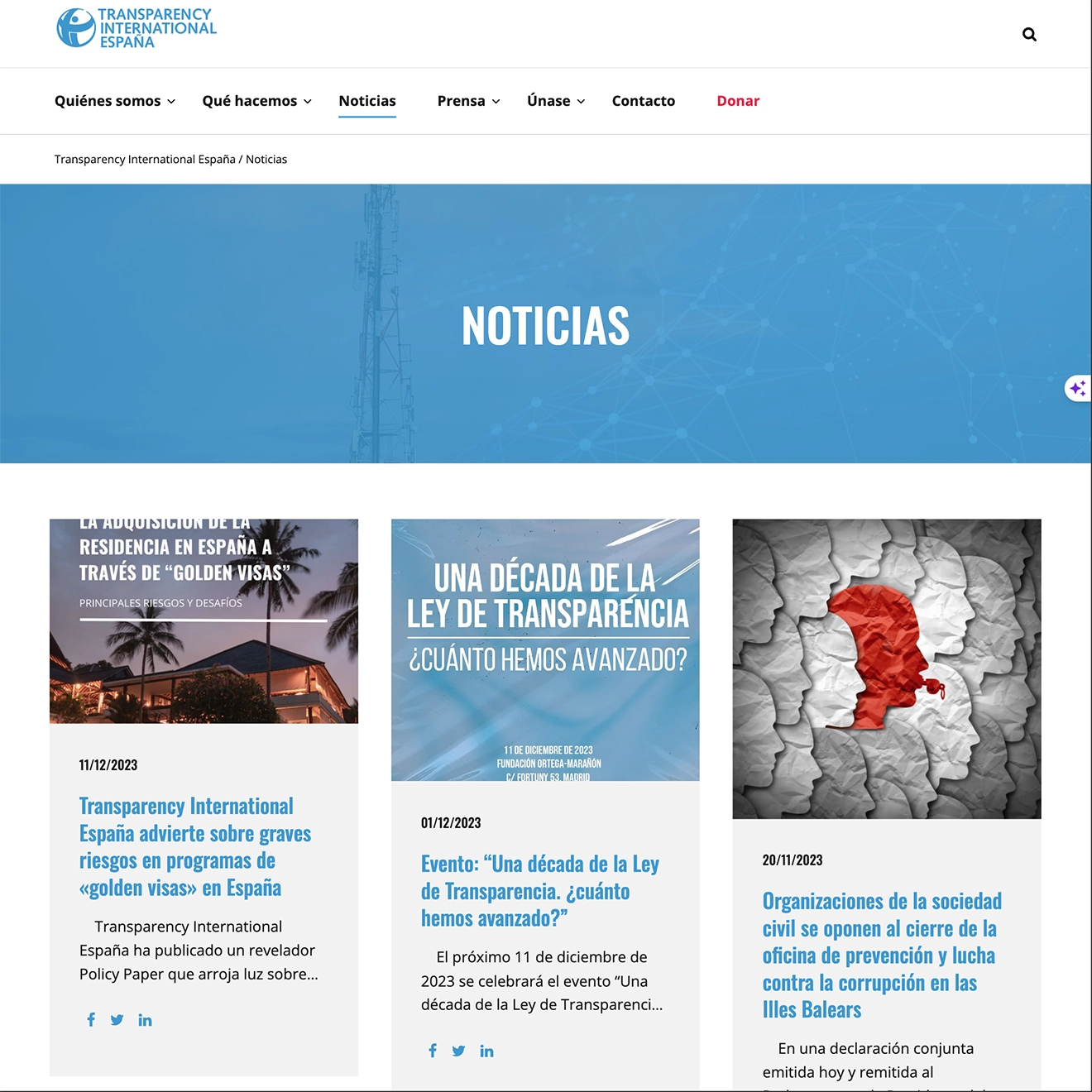 Web de Transparency International España - Noticias | Koeia Agency